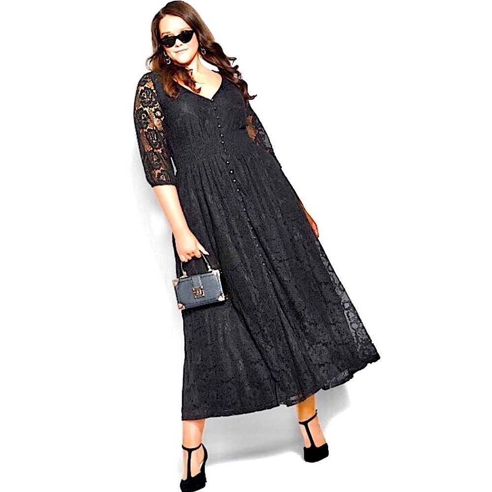 New City Chic Divine Creation Lace Maxi Dress Plus Size 24 Black Whimsigoth